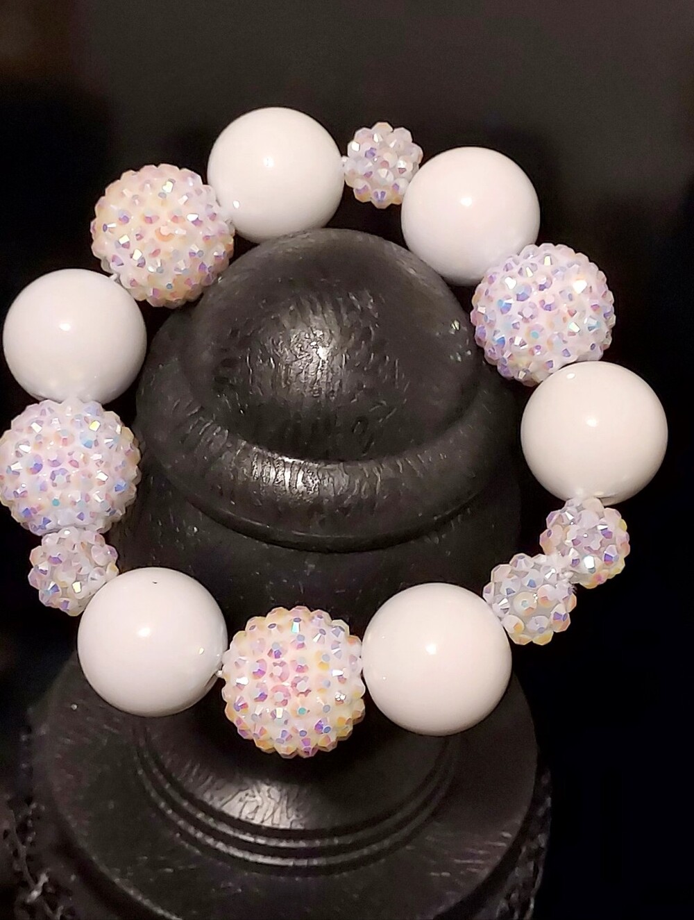 White Iridescent Beaded Stretch Bracelet - Women Jewelry